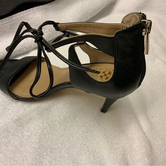 Vince Camuto Celia Black  Print Open Toe/Ankle Tie Heels 7M - Picture 6 of 10